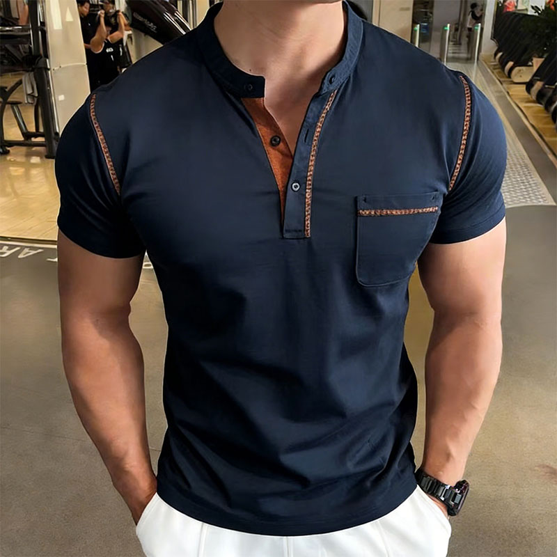 Golf Tees - Nieuwe zomer heren golfpoloshirt met Henry-kraag,